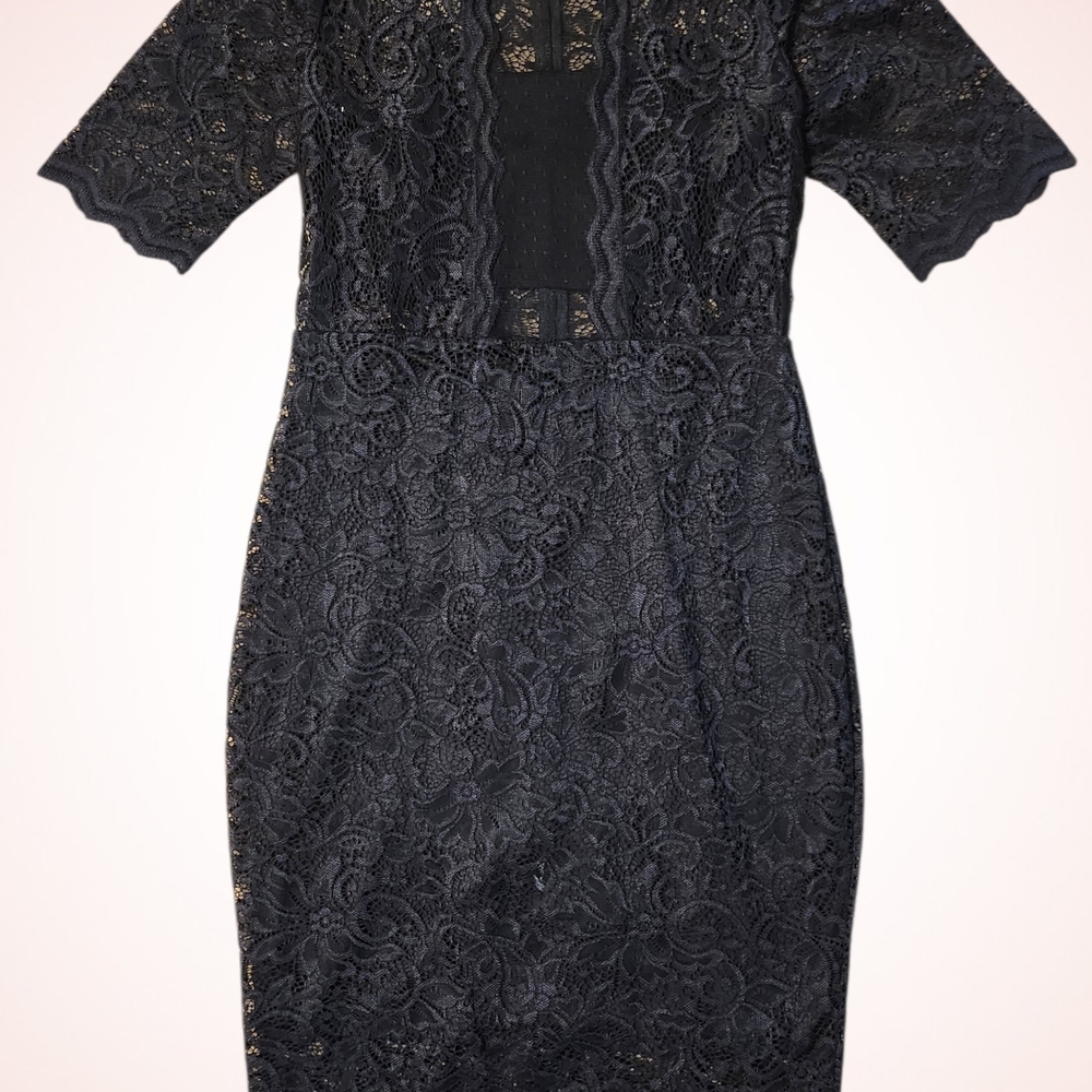 Express Black Lace Quarter Sleeve Midi Dress Sz 8